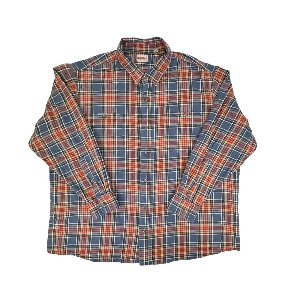 Redhead Bass Pro Shops Mens 3XL Blue Red Plaid Flannel Button Down Shirt Cotton
